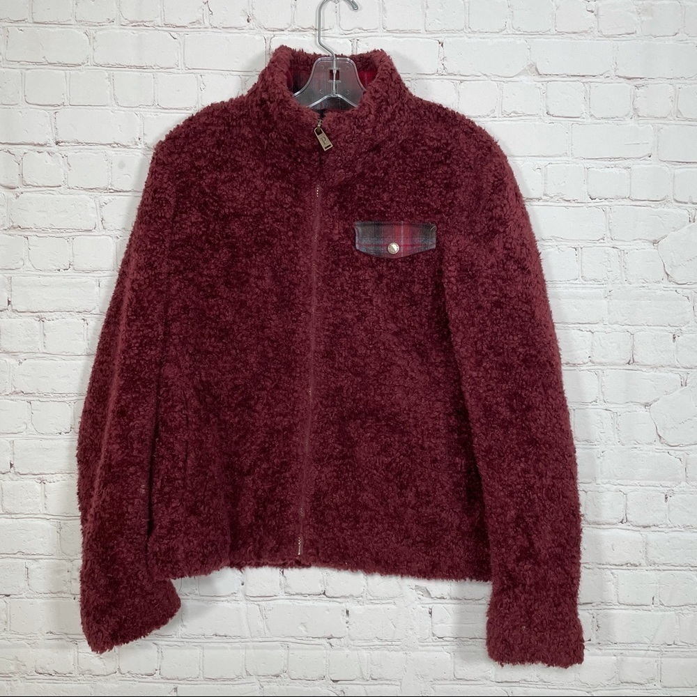 Pendleton Sherpa Fleece Jacket Womens Medium Maroon Teddy Full Zip